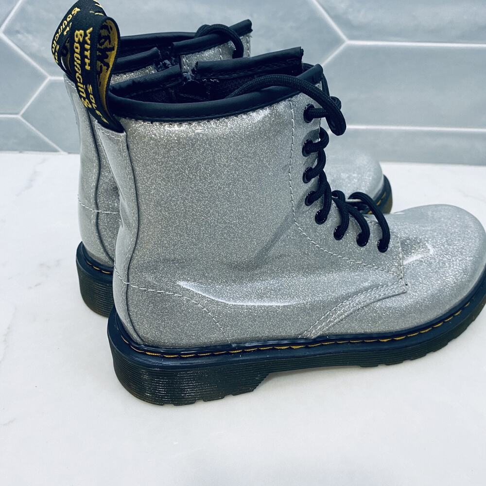 Dr Martens Boots Girls Size 3 Glitter J Youth Silver Lace Up Combat Shoes 1460 - Picture 6 of 7